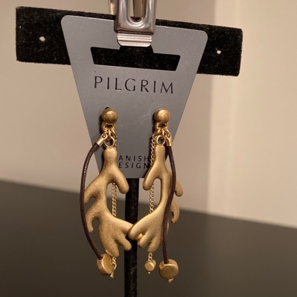 Pilgrim Gold and Brown Leaf Earrings